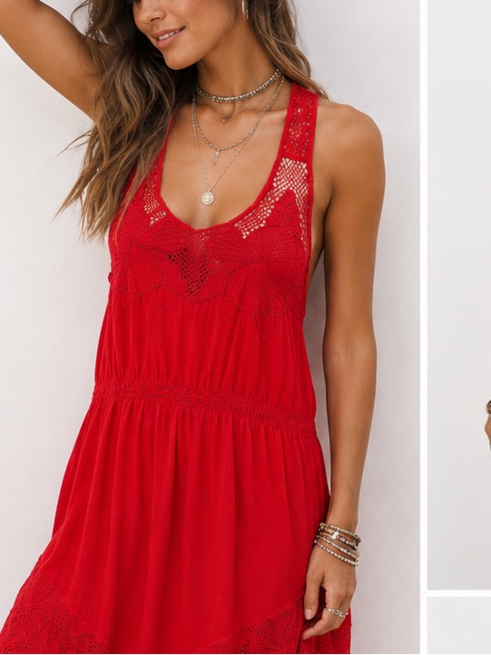 Y2K Butterfly Embroidery Lace Boho Crochet Lace Red Slip Dress Festival Coverup